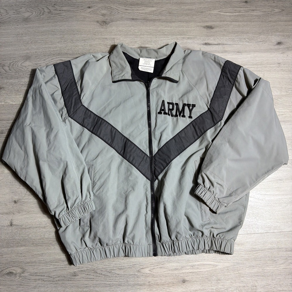 US Army Jacket Mens Medium‎ Long Gray Physical Fitness PT Windbreaker Vintage
